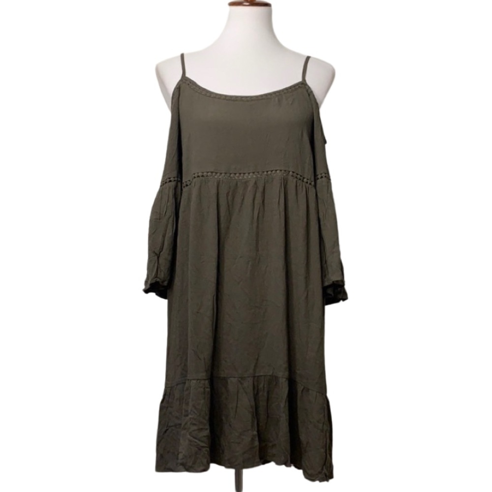 SOPRANO Olive Green Cold Shoulder Boho Dress S